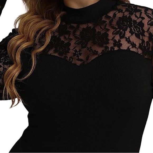 NEW Sheer Lace Long Sleeve Tee Top - Picture 5 of 9